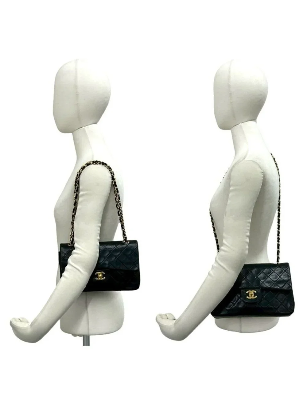 Chanel Double Flap Quilted CC Logo Lambskin Shoulder Bag Pochette Black